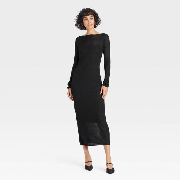 A New Day - Women's Long Sleeve Sheer Maxi Sweater Dress - A N Black - Picture 1 of 3